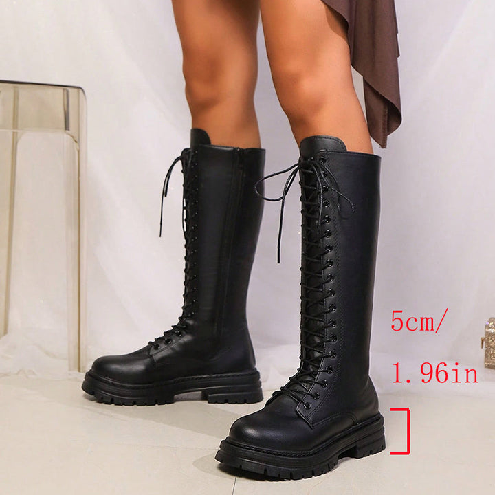 Orlévine | Femme Bottes Montantes à Lacets Plateforme - Black - Image 4