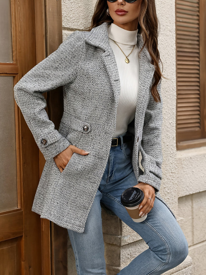 Orlévine | Manteau Femme Ceinturé Chevron Gris - Light Grey - Image 3