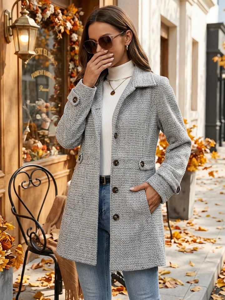 Orlévine | Manteau Femme Ceinturé Chevron Gris - Light Grey - Image 7
