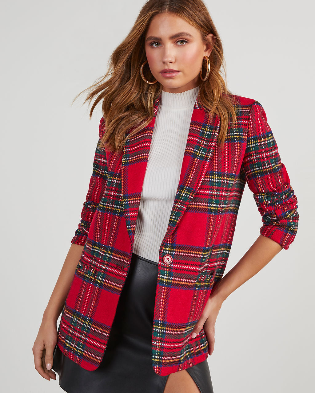 Orlévyne | Blazer à Carreaux Femme Oversize Tartan - Red - Image 1