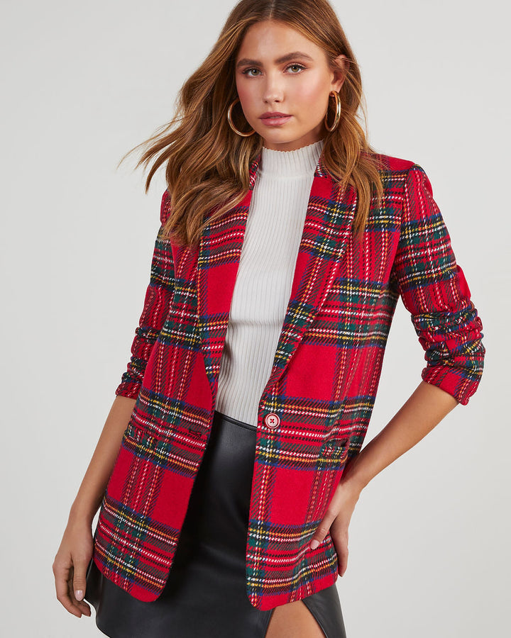 Orlévyne | Blazer à Carreaux Femme Oversize Tartan - Red - Image 1