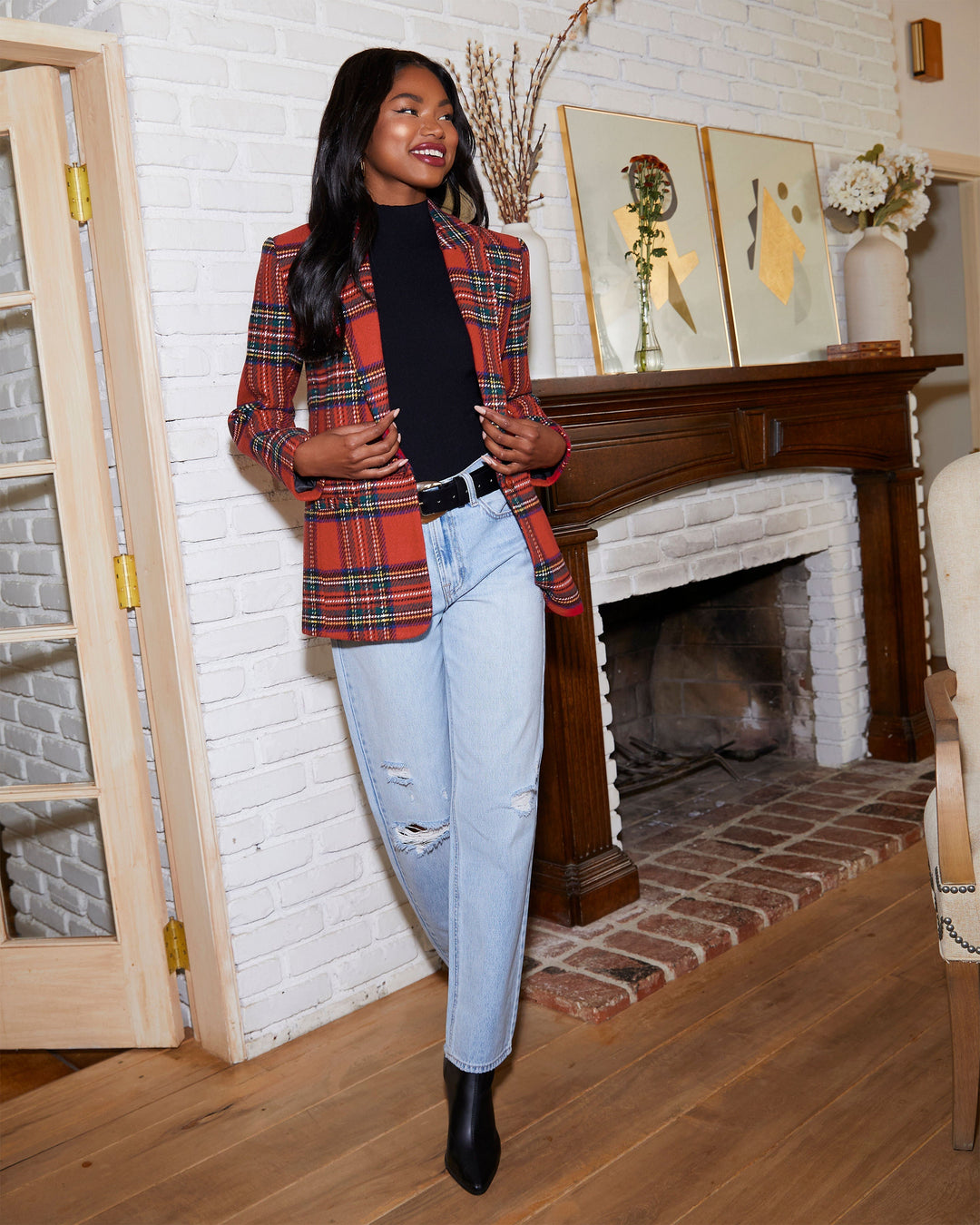 Orlévyne | Blazer à Carreaux Femme Oversize Tartan - Red - Image 4