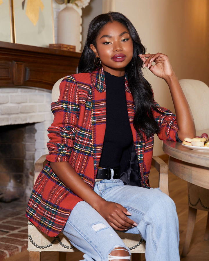 Orlévyne | Blazer à Carreaux Femme Oversize Tartan - Red - Image 5