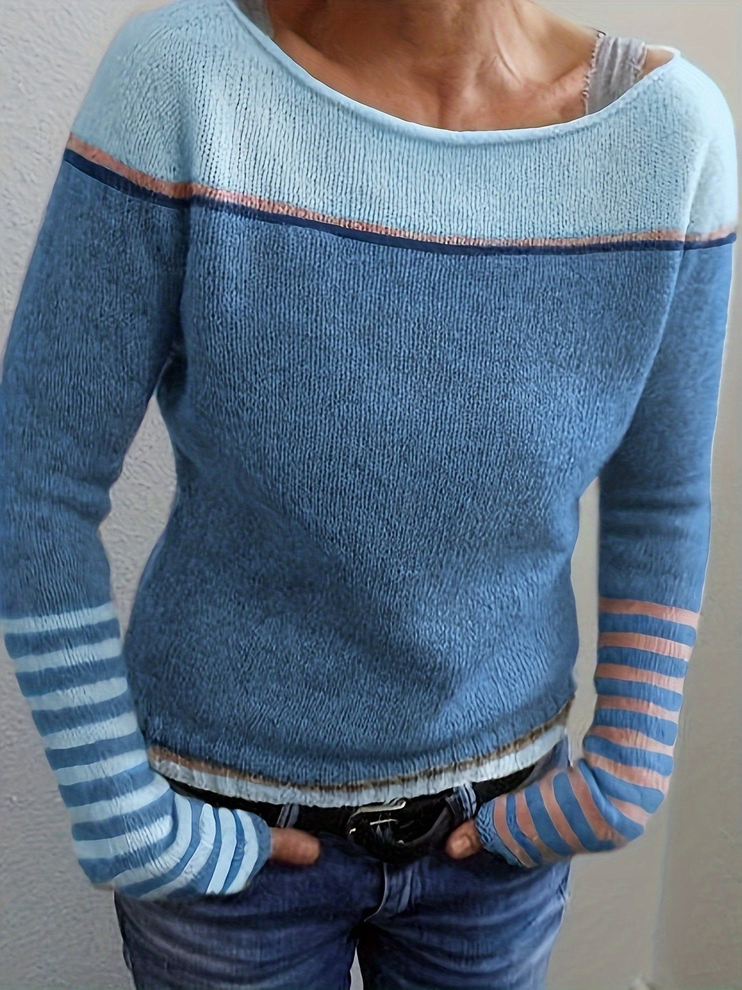 Orvaine | Pull Femme Col Bateau Color Block - Image 1