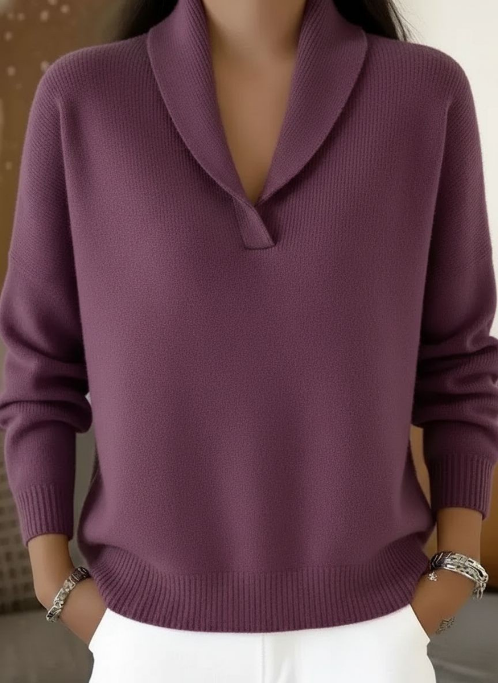 Thalvyne | Pull Col Châle Femme Coupe Ample — vue 5