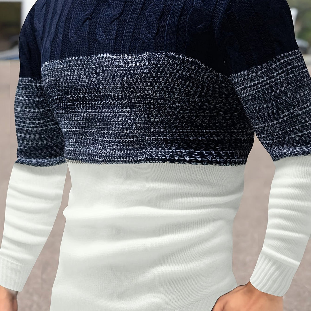 Dravec | Homme Pull Col Rond Color Block Torsadé