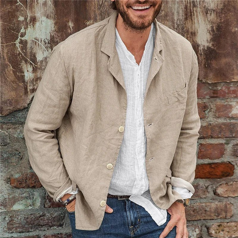 Arvael | Blazer Homme Lin Décontracté Coupe Relax - Beige - Image 2