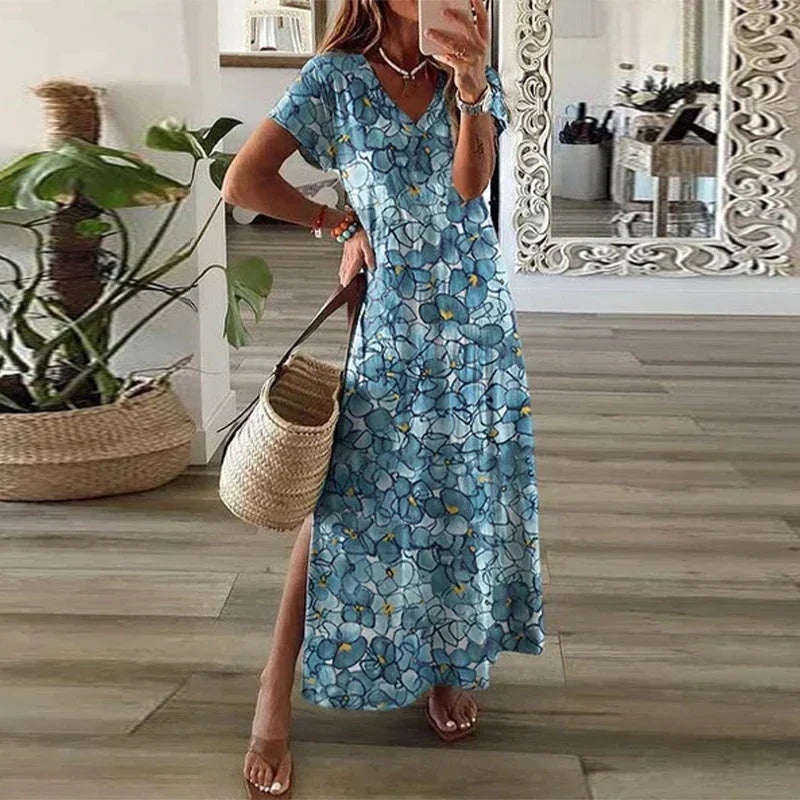 Persephone | Women's V-Neck Printed Maxi Dress - Image 2