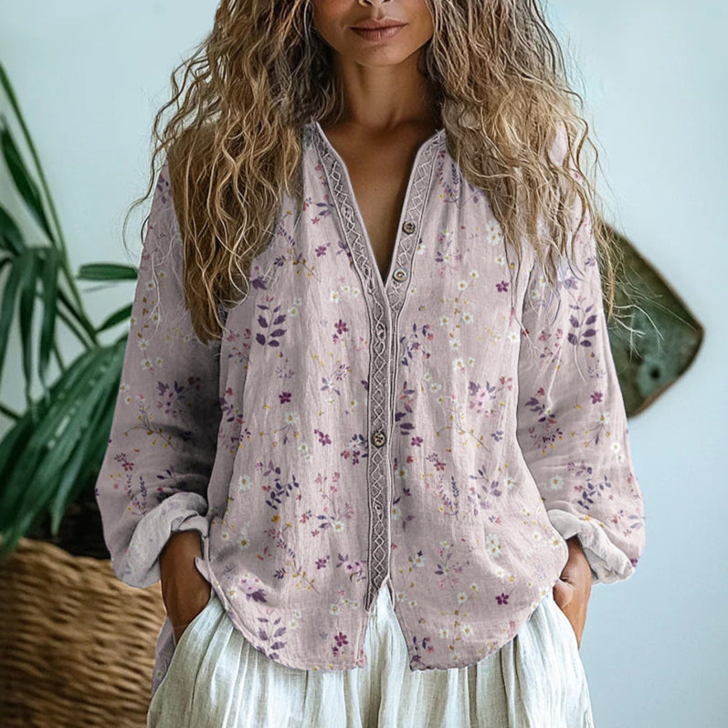 Petra | Women's Embroidered V-Neck Long Sleeve Blouse - Image 2