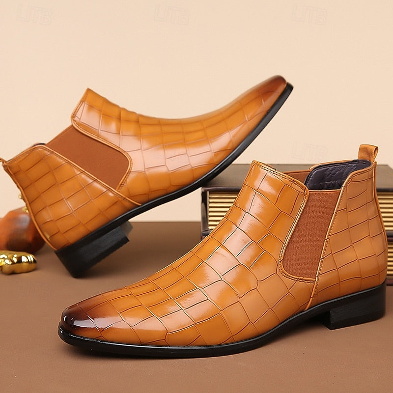 Raldwin | Bottines Homme Chelsea Croco Bout Pointu - Camel - Image 2