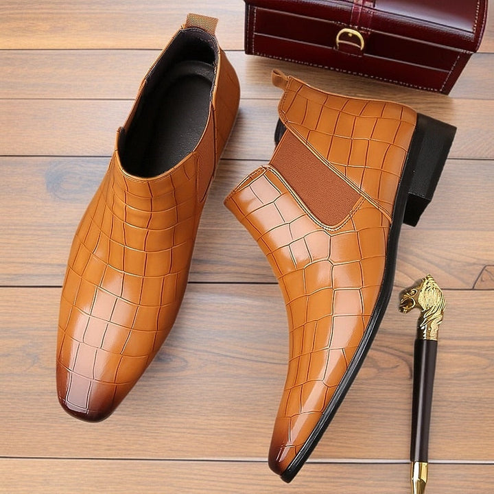 Raldwin | Bottines Homme Chelsea Croco Bout Pointu - Camel - Image 3