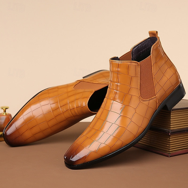 Raldwin | Bottines Homme Chelsea Croco Bout Pointu - Camel - Image 4