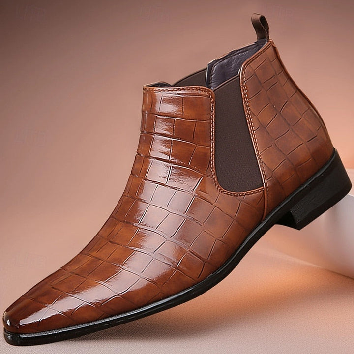 Raldwin | Bottines Homme Chelsea Croco Bout Pointu - Camel - Image 5