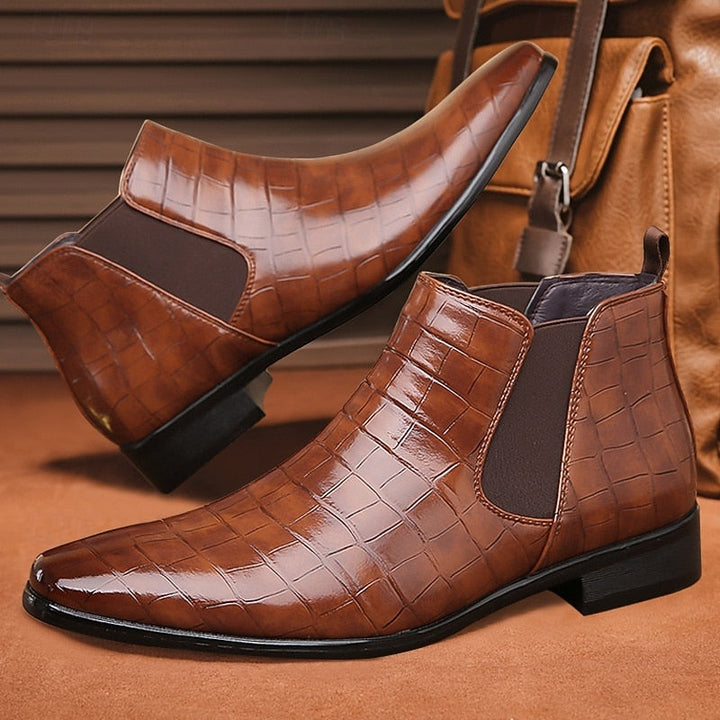 Raldwin | Bottines Homme Chelsea Croco Bout Pointu - Camel - Image 6