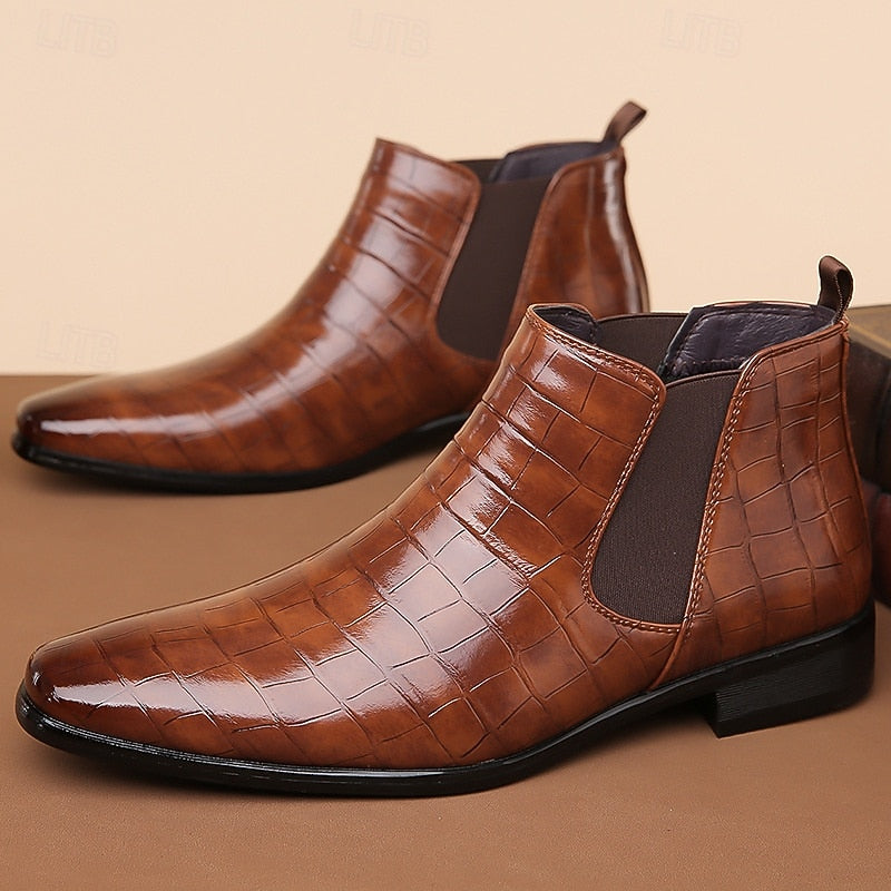 Raldwin | Bottines Homme Chelsea Croco Bout Pointu - Camel - Image 7