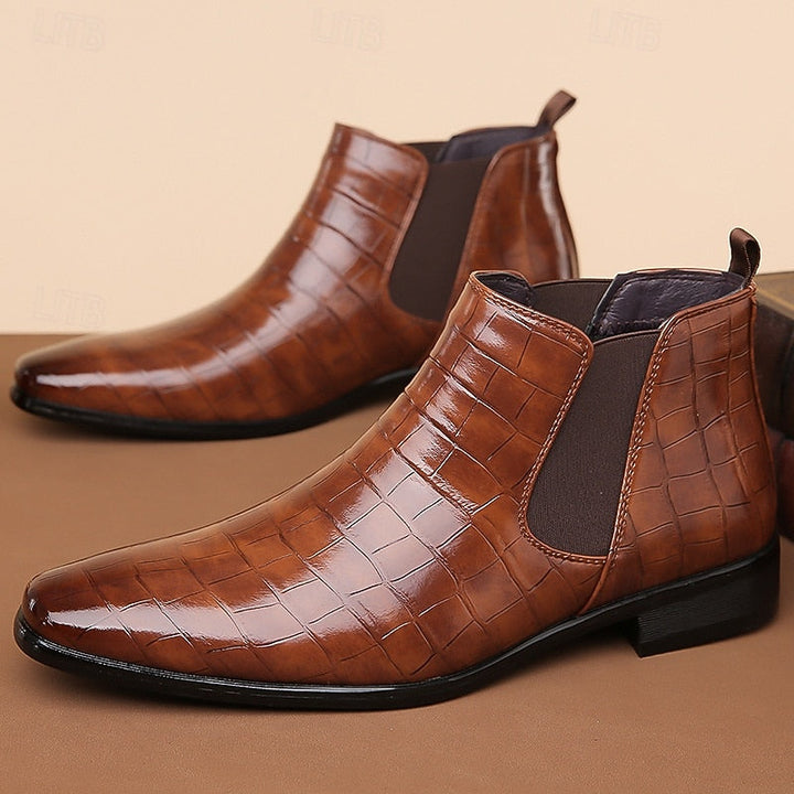 Raldwin | Bottines Homme Chelsea Croco Bout Pointu - Camel - Image 7