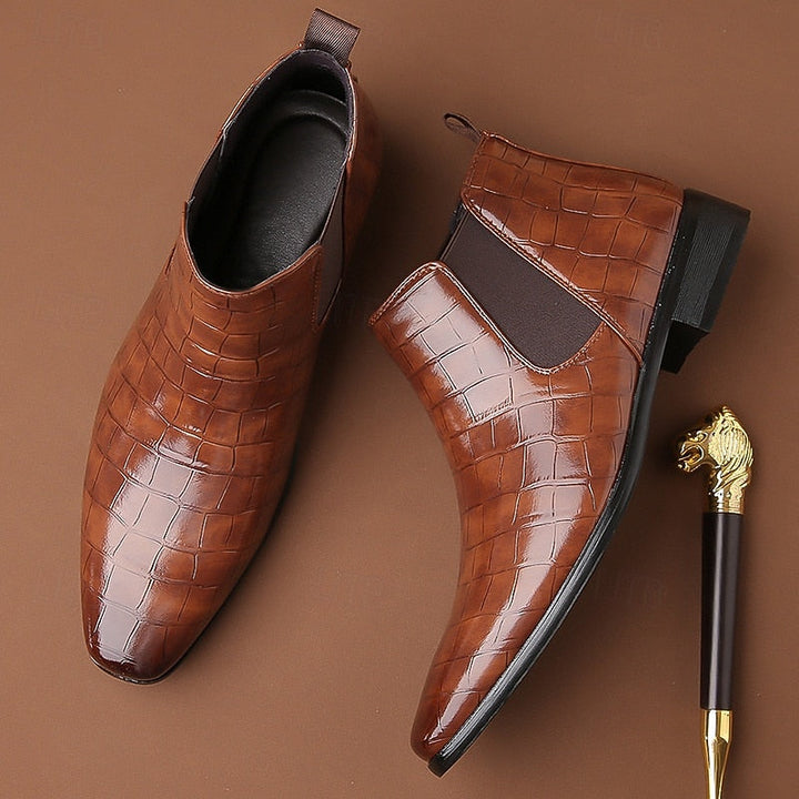 Raldwin | Bottines Homme Chelsea Croco Bout Pointu - Camel - Image 8
