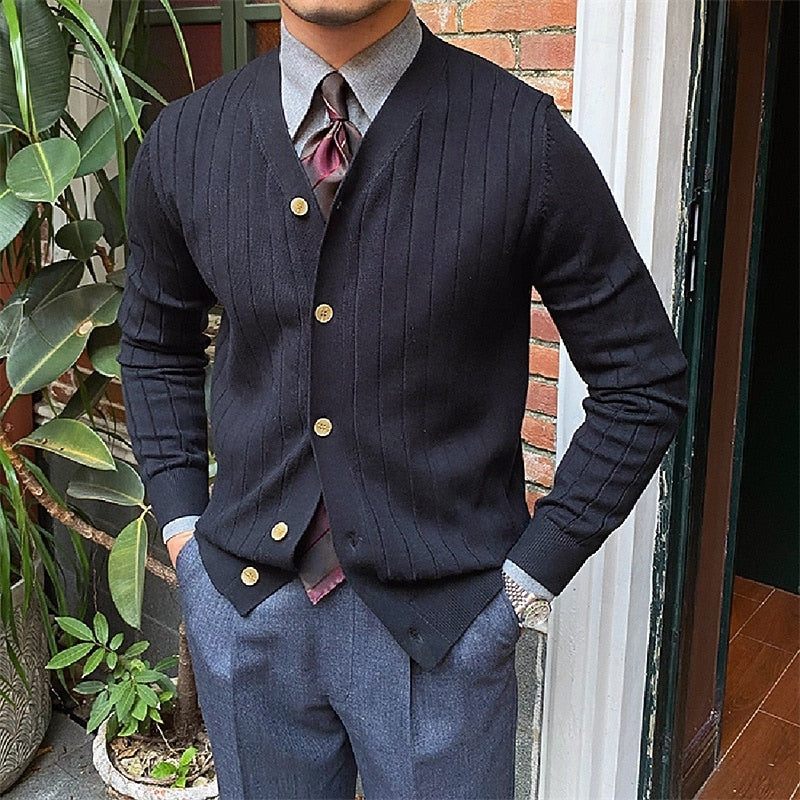 Réavand | Homme Cardigan Col V Côtelé Boutonné - Light Blue - Image 2