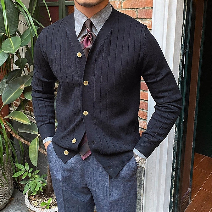Réavand | Homme Cardigan Col V Côtelé Boutonné - Light Blue - Image 2