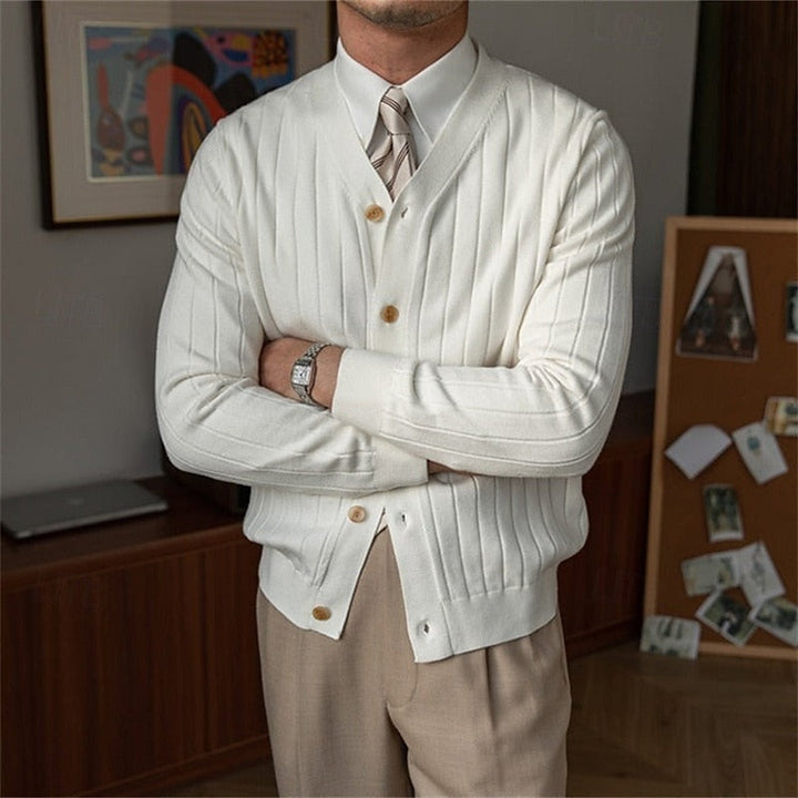 Réavand | Homme Cardigan Col V Côtelé Boutonné - Light Blue - Image 3