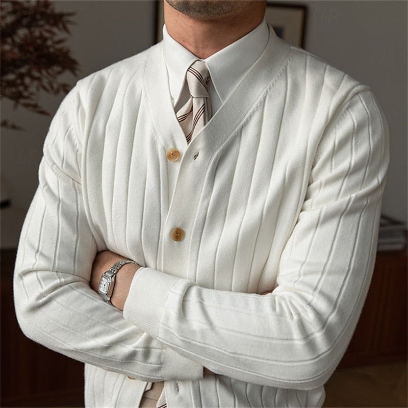 Réavand | Homme Cardigan Col V Côtelé Boutonné - Light Blue - Image 4