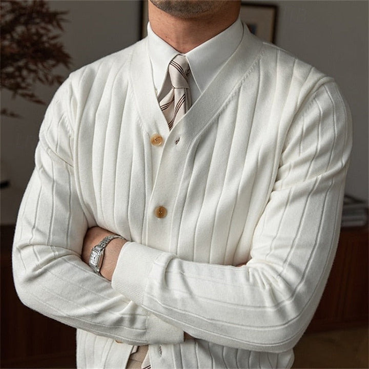 Réavand | Homme Cardigan Col V Côtelé Boutonné - Light Blue - Image 4