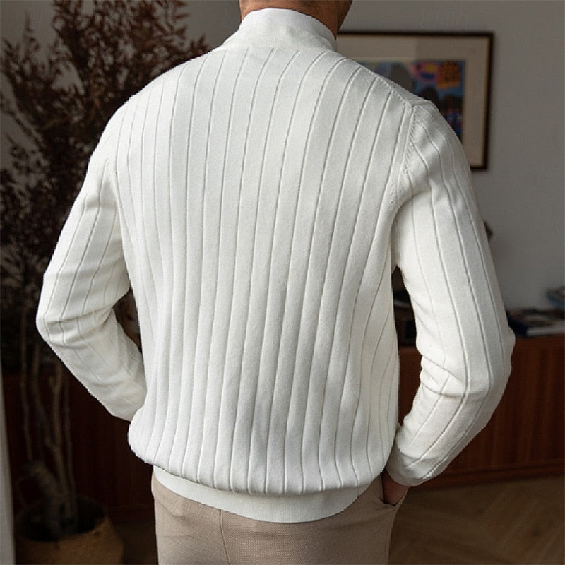 Réavand | Homme Cardigan Col V Côtelé Boutonné - Light Blue - Image 5