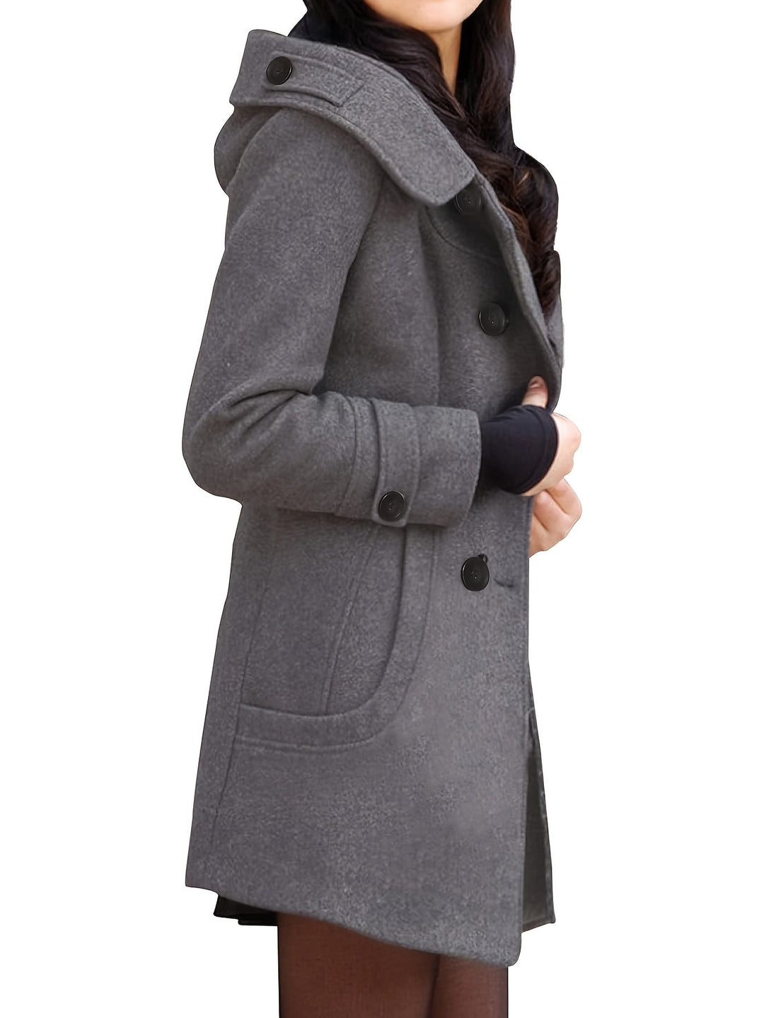 Réavane | Manteau Femme Double Boutonnage Capuche - Black - Image 11