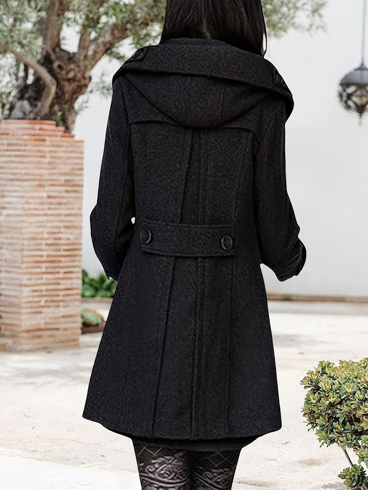 Réavane | Manteau Femme Double Boutonnage Capuche - Black - Image 3