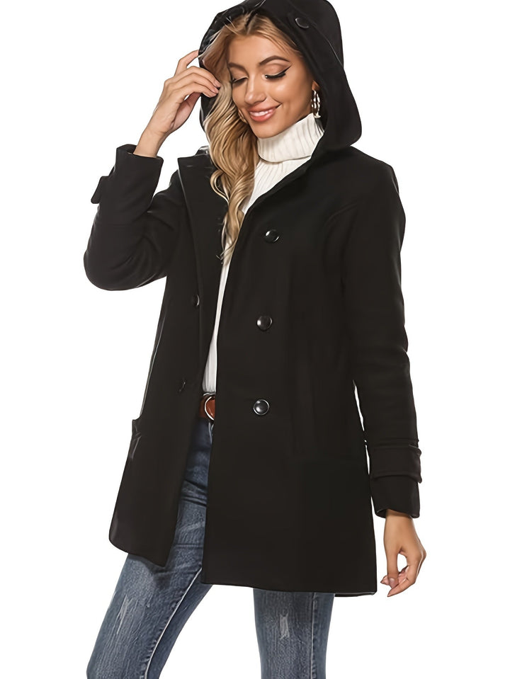 Réavane | Manteau Femme Double Boutonnage Capuche - Black - Image 5