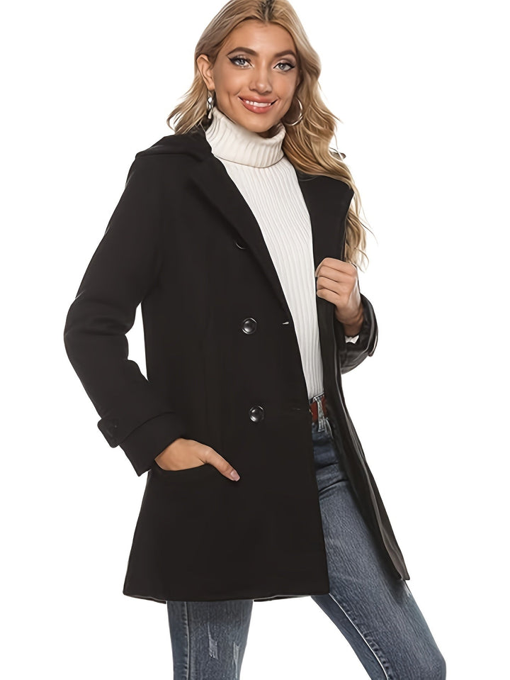 Réavane | Manteau Femme Double Boutonnage Capuche - Black - Image 6