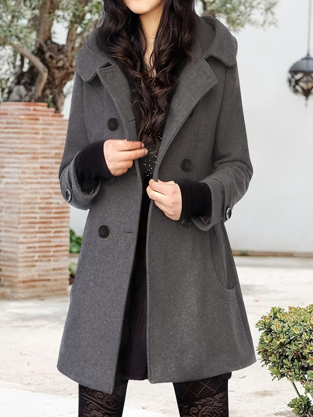 Réavane | Manteau Femme Double Boutonnage Capuche - Black - Image 8