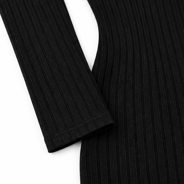 Ravelle | Femme Robe Pull Côtelée Col V Mini - Black - Image 8
