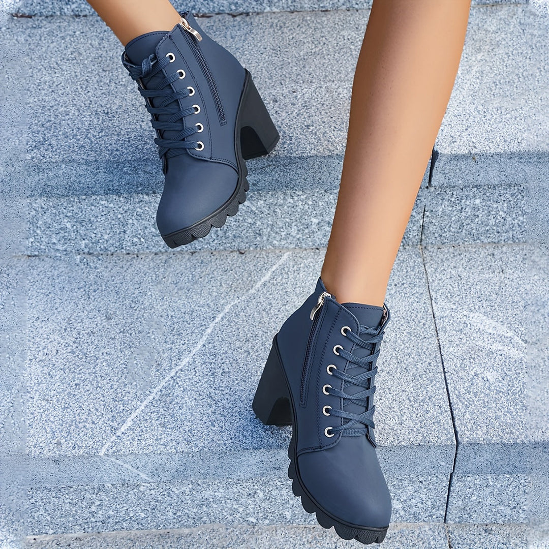 Rolvaine | Femme Bottine à Lacets Talon Bloc - Navy - Image 12