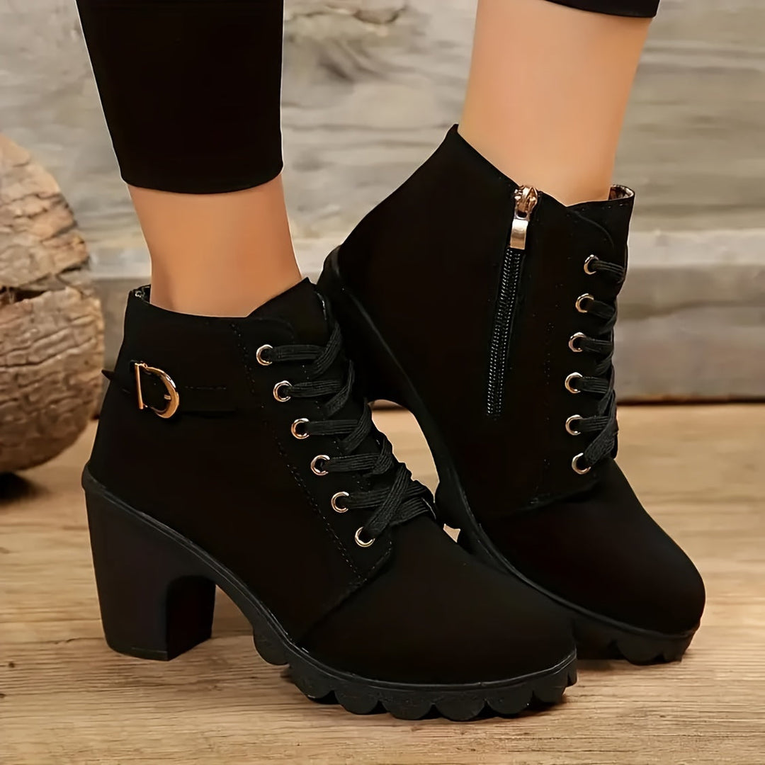 Rolvaine | Femme Bottine à Lacets Talon Bloc - Navy - Image 13