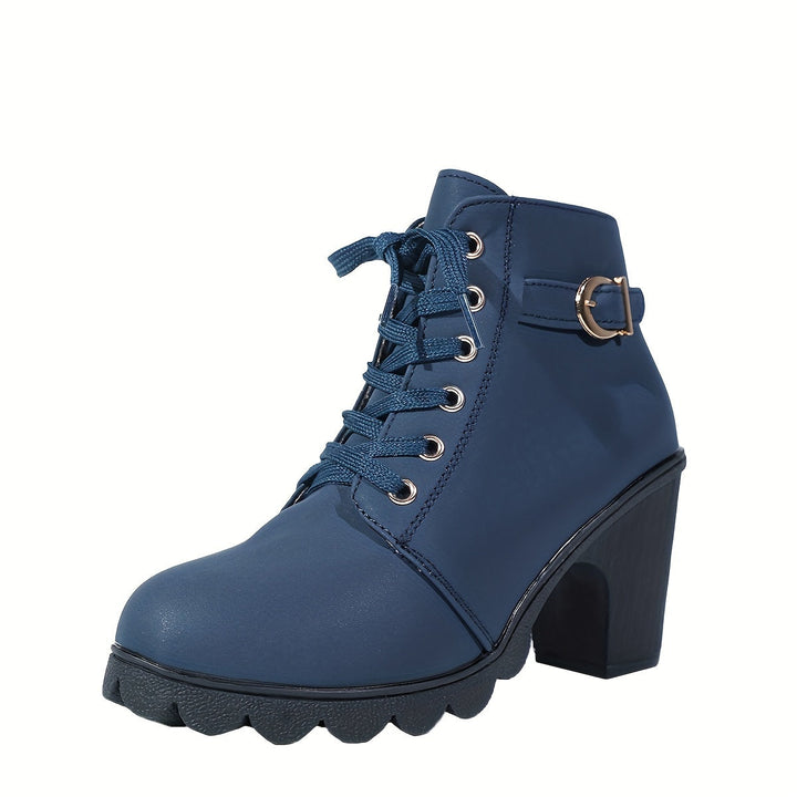 Rolvaine | Femme Bottine à Lacets Talon Bloc - Navy - Image 14