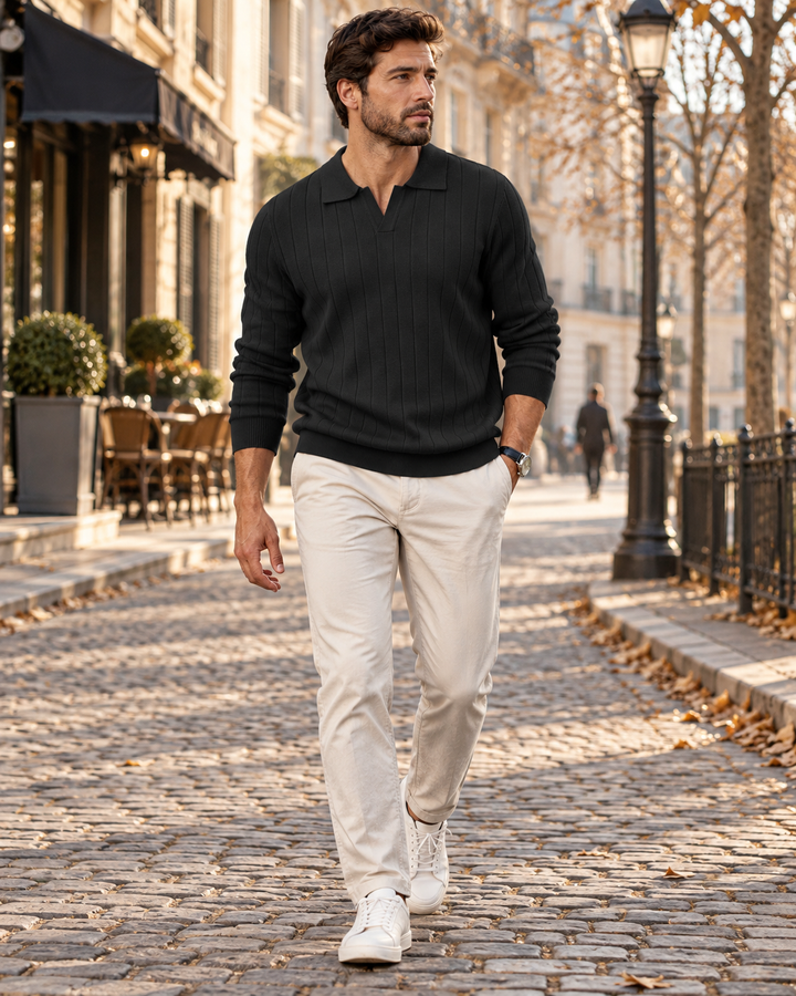 Réolvan | Homme Pull Polo Col Ouvert Manches Longues - Image 1