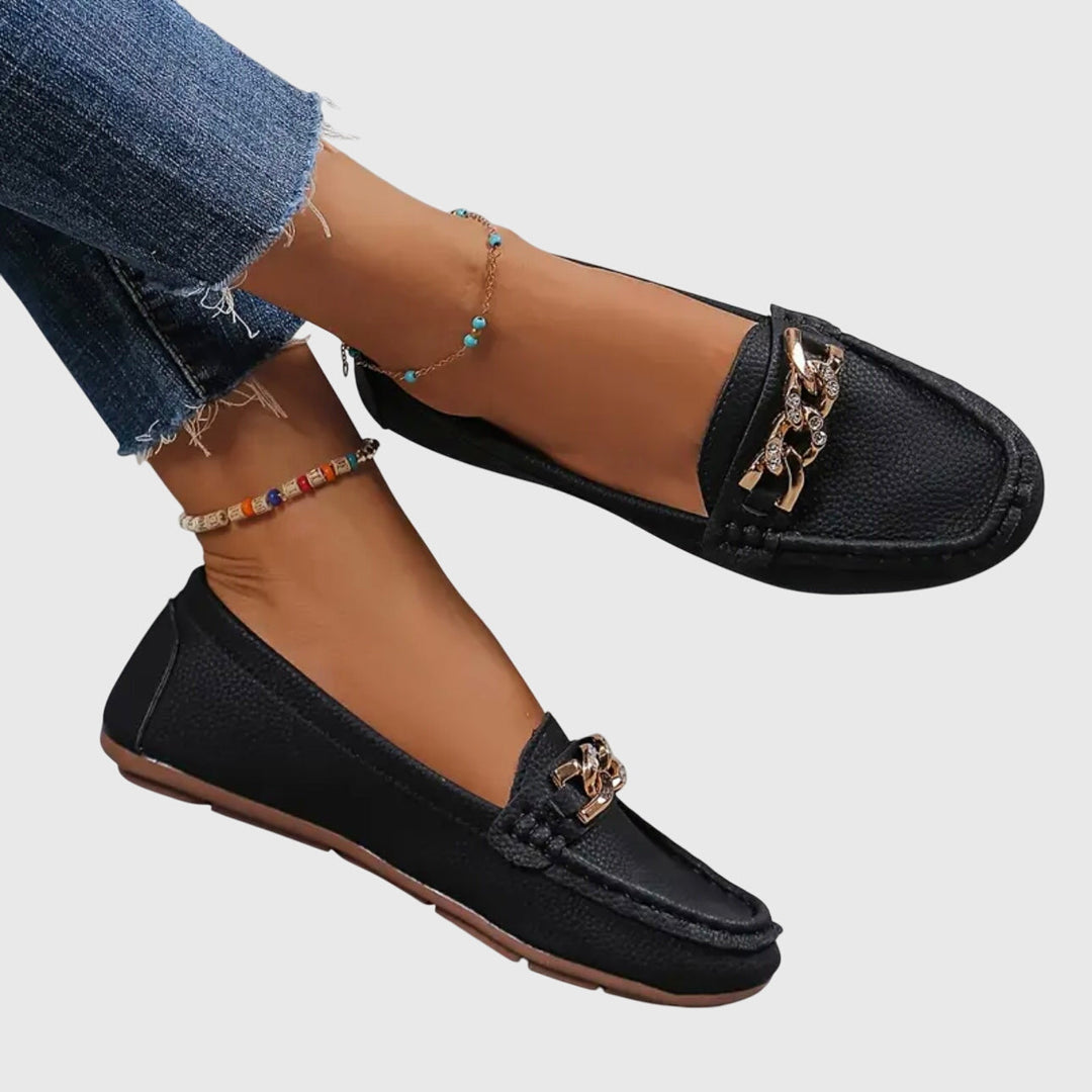 Rolvène | Mocassins Femme Chaîne Dorée à Enfiler - Image 2