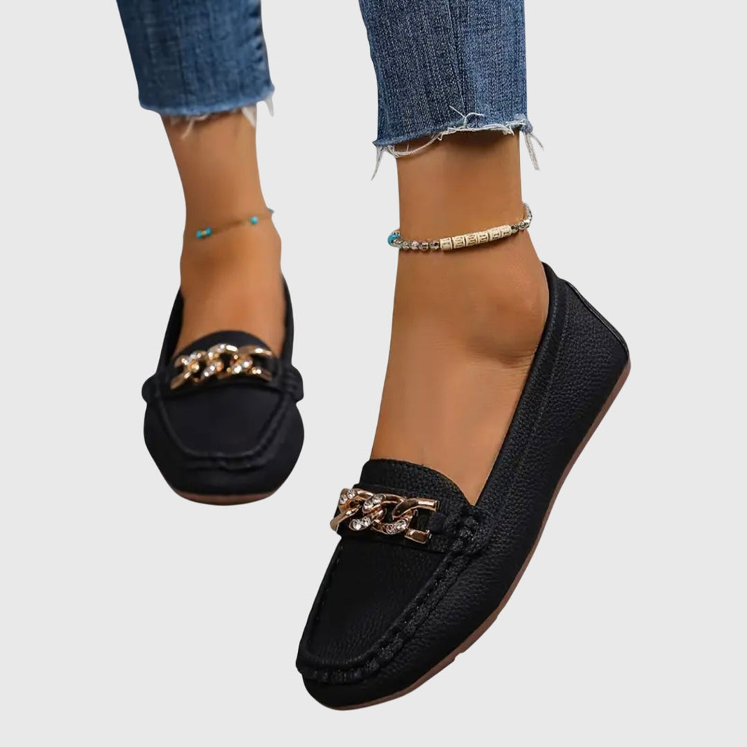 Rolvène | Mocassins Femme Chaîne Dorée à Enfiler - Image 8