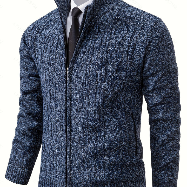 Lévand | Homme Cardigan Zippé Torsadé Col Montant - Black - Image 12