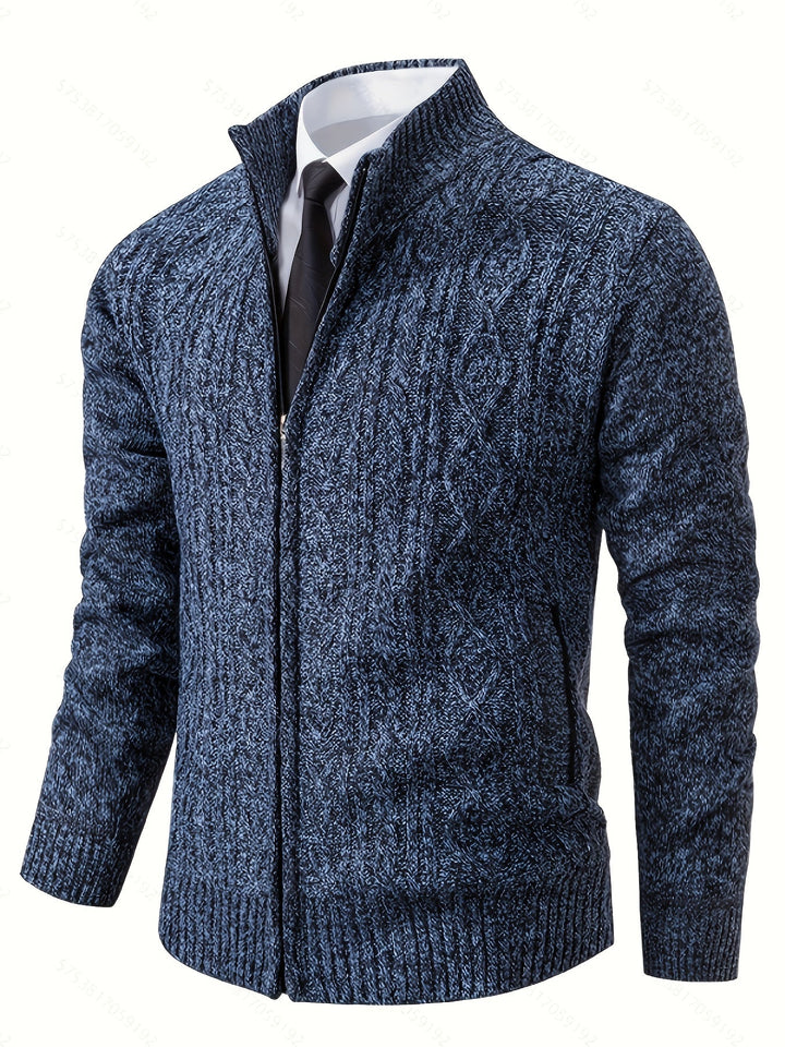 Lévand | Homme Cardigan Zippé Torsadé Col Montant - Black - Image 13