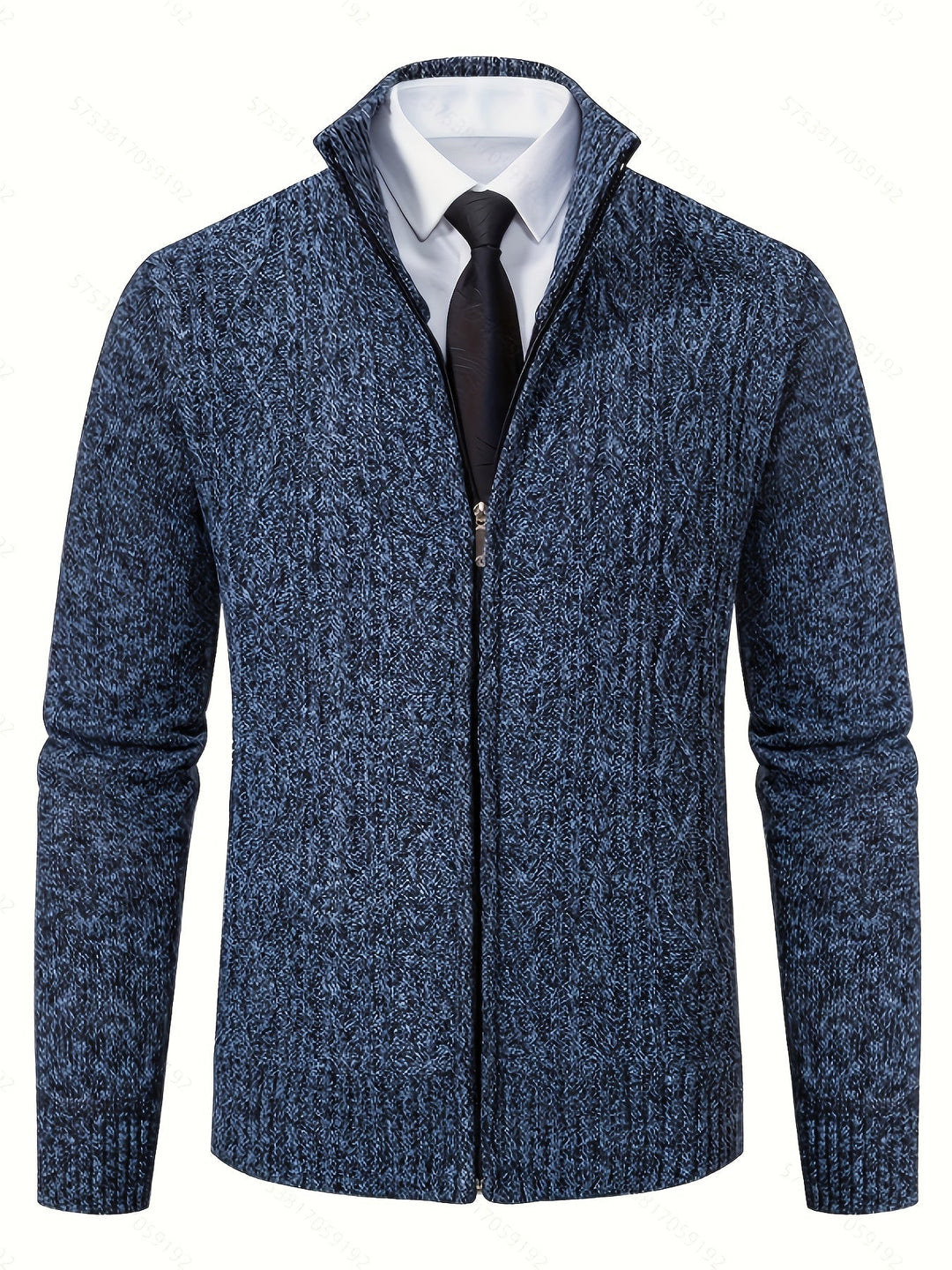 Lévand | Homme Cardigan Zippé Torsadé Col Montant - Black - Image 14