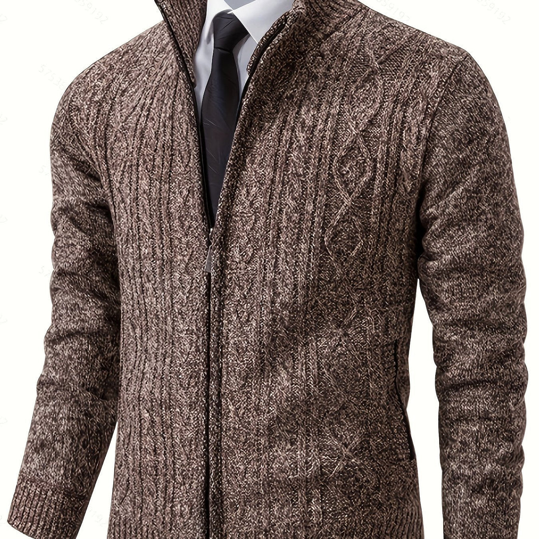 Lévand | Homme Cardigan Zippé Torsadé Col Montant - Black - Image 18