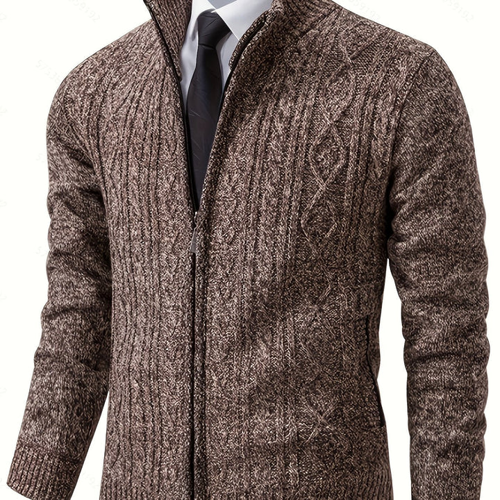 Lévand | Homme Cardigan Zippé Torsadé Col Montant - Black - Image 18