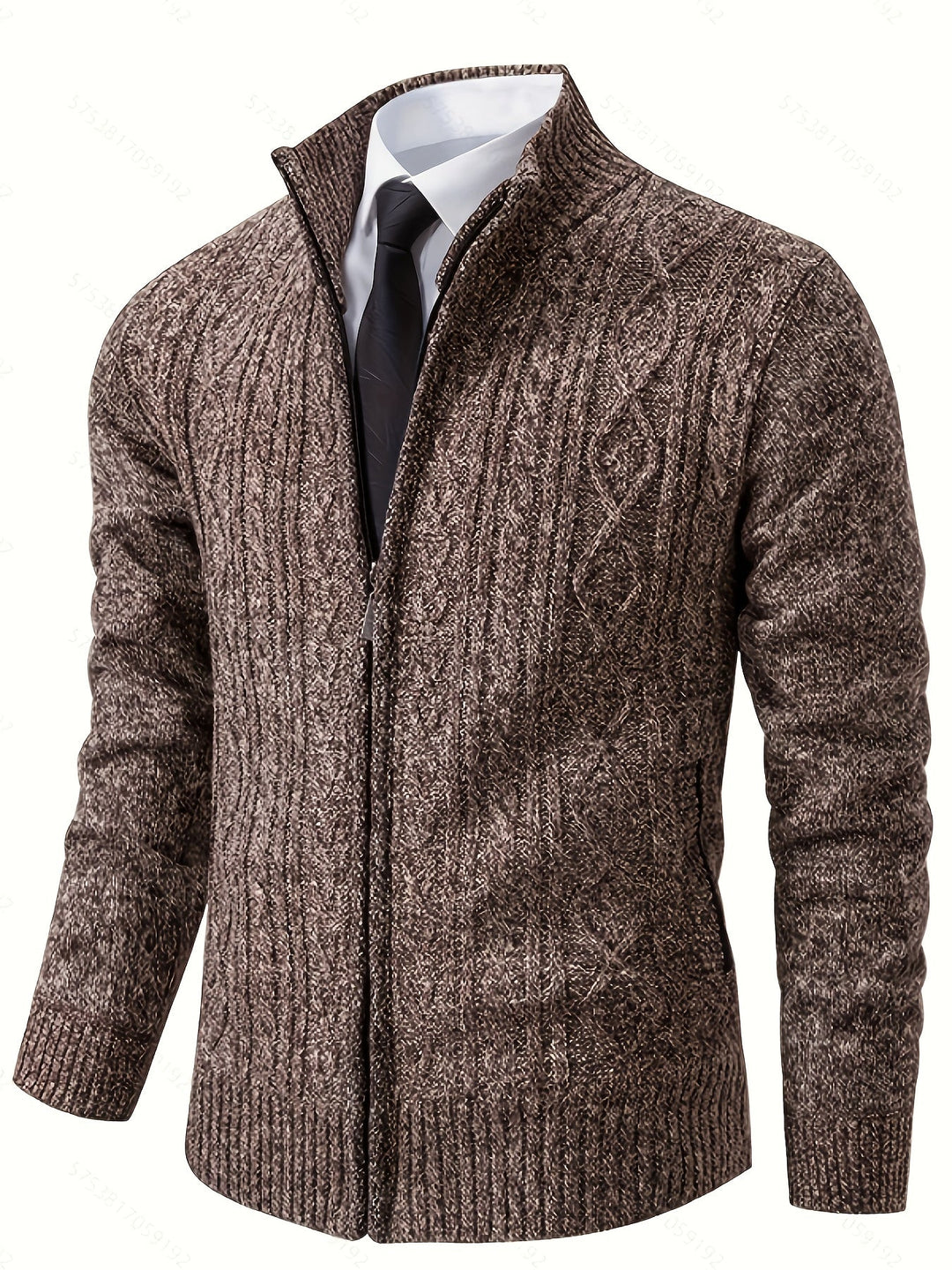 Lévand | Homme Cardigan Zippé Torsadé Col Montant - Black - Image 19