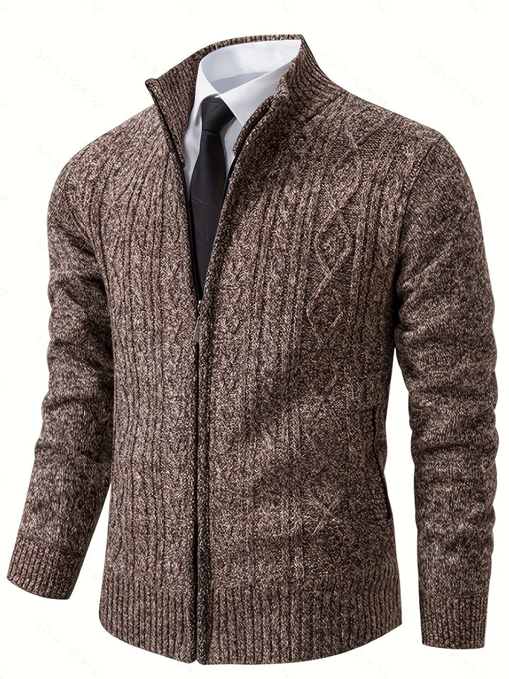 Lévand | Homme Cardigan Zippé Torsadé Col Montant - Black - Image 19