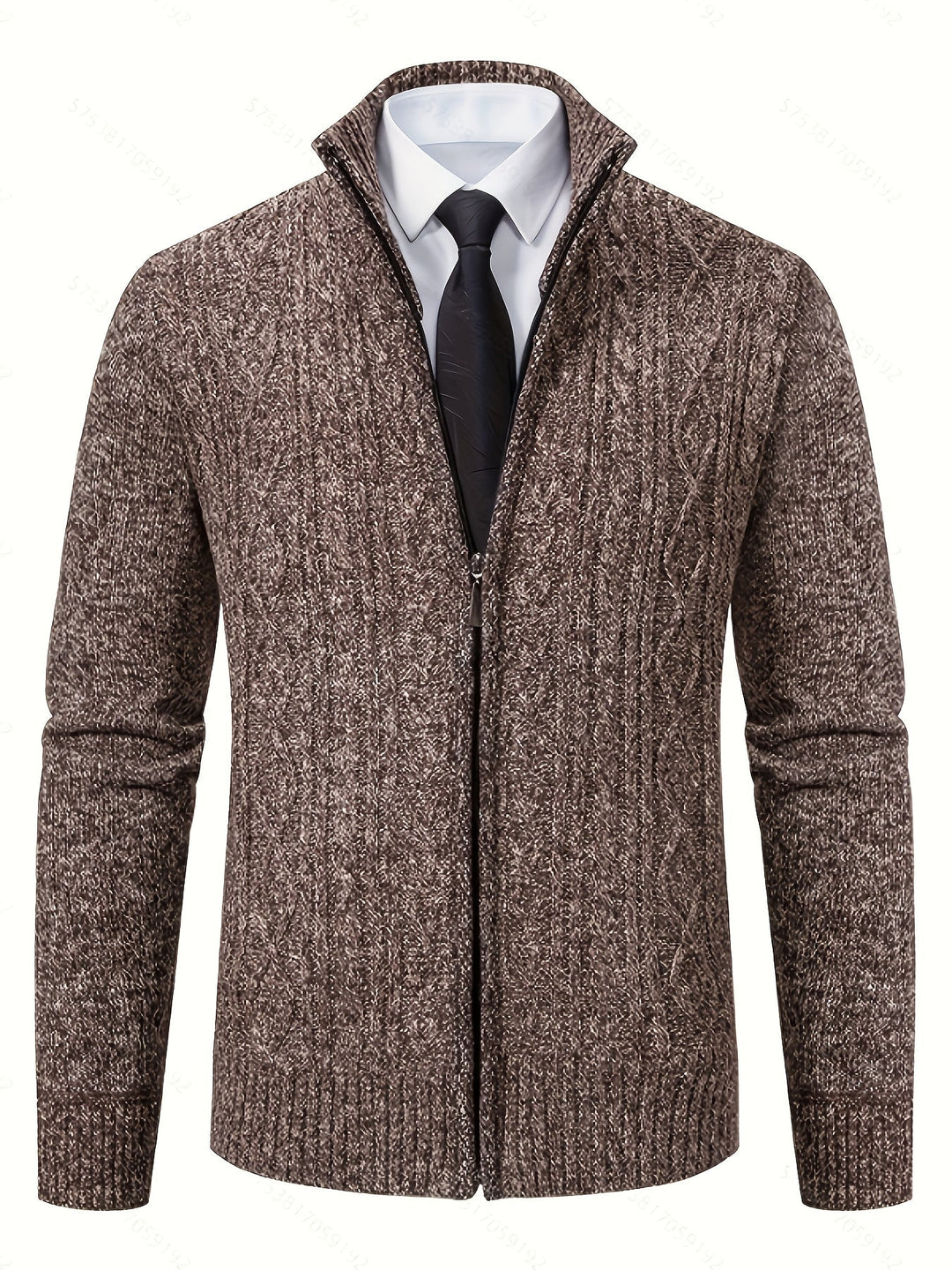 Lévand | Homme Cardigan Zippé Torsadé Col Montant - Black - Image 20