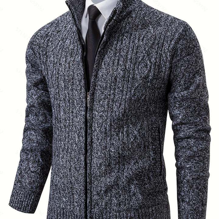 Lévand | Homme Cardigan Zippé Torsadé Col Montant - Black - Image 24
