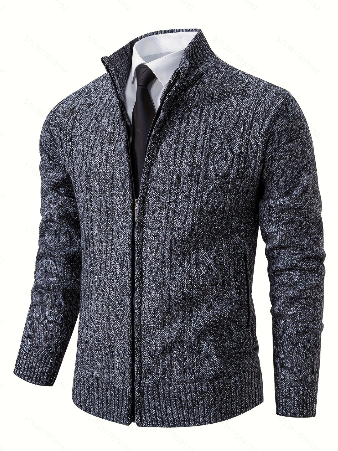 Lévand | Homme Cardigan Zippé Torsadé Col Montant - Black - Image 25