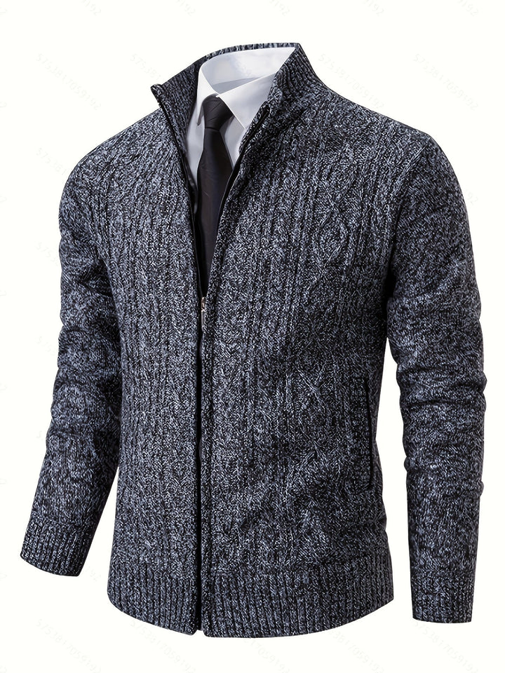 Lévand | Homme Cardigan Zippé Torsadé Col Montant - Black - Image 25
